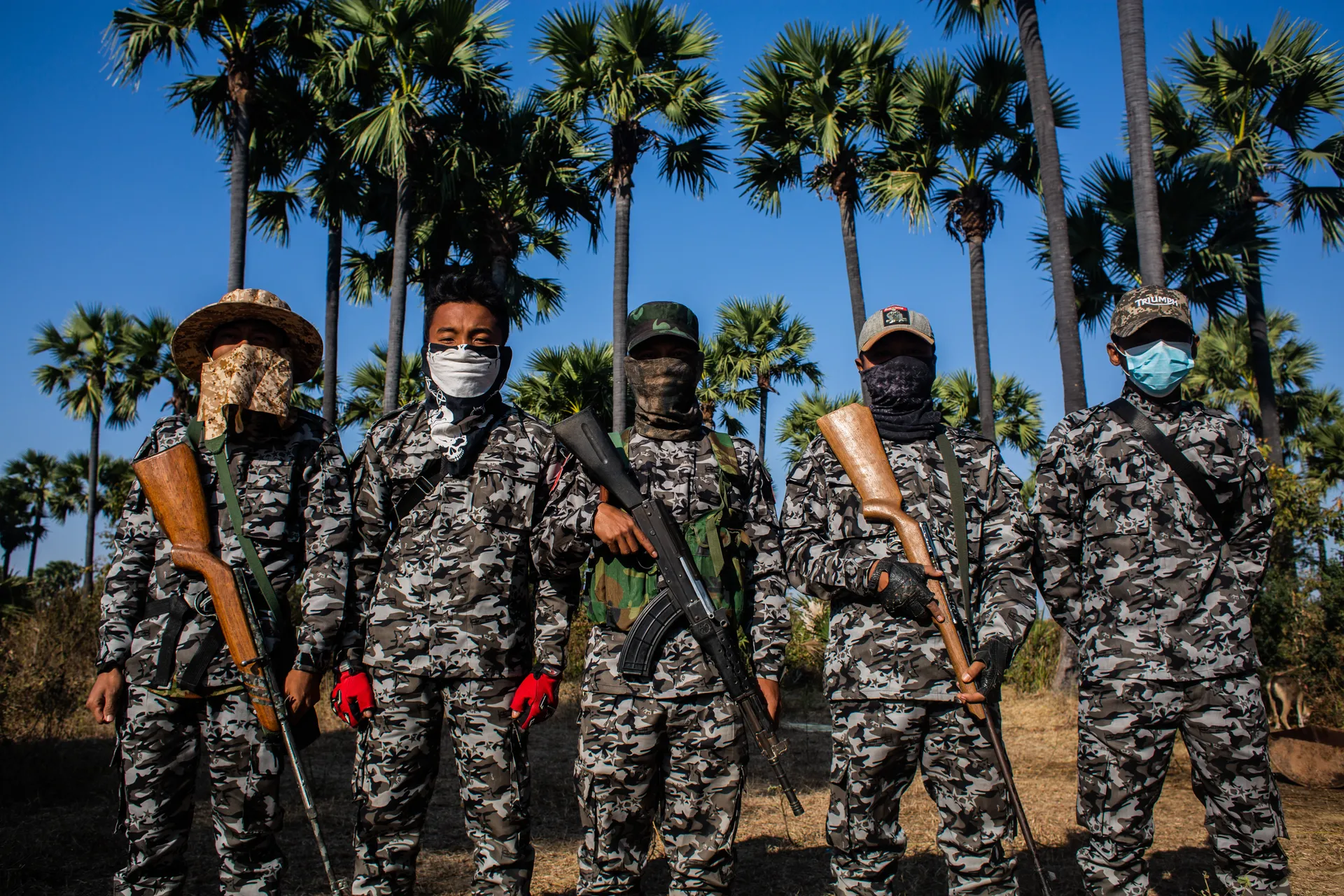 This photo taken on February 10, 2022 shows people defense force based in Ayartaw township of Sagaing region in the middle part of Myanmar. Photo - Mar Naw